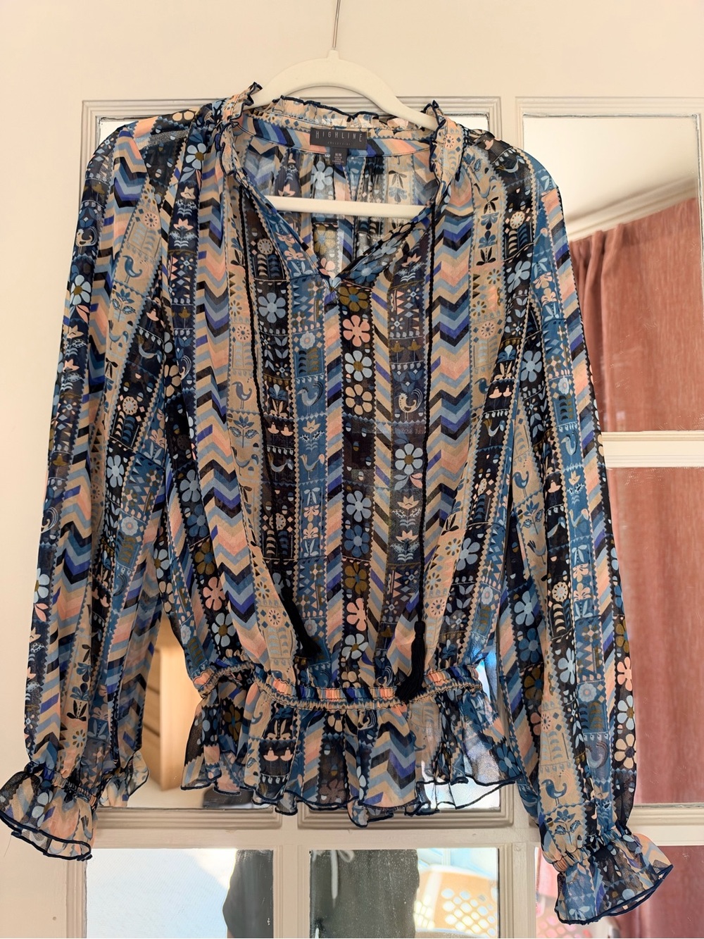 NWT Highline Collective Long Sleeve Blouse in Blue Floral